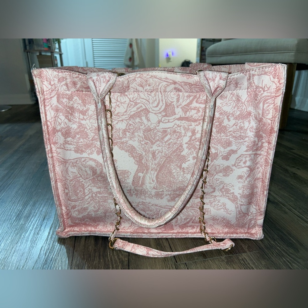 Lulus Got it All Pink Toile Print Tote Bag